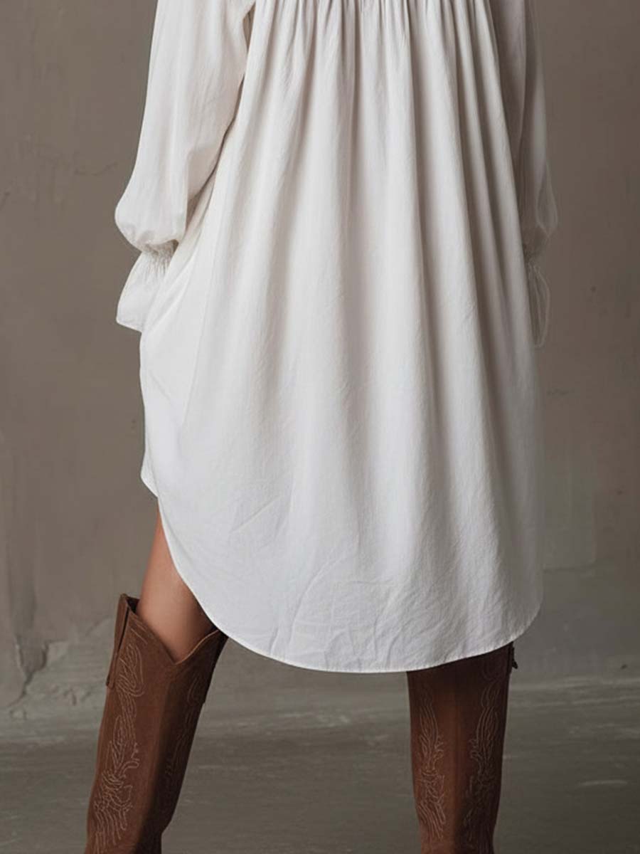 Abito Mini a Maniche Lunghe in Pizzo con Orlo Irregolare in Stile Retro