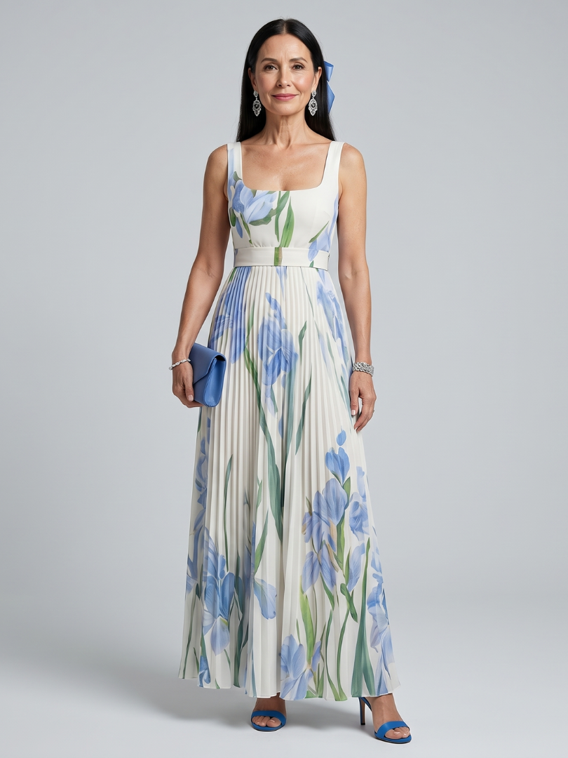 Ophelia | Abito Midi Floreale con Scollo Quadrato