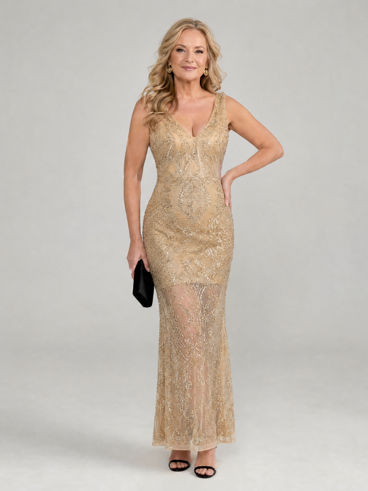 Sirea | Abito Midi con Paillettes e Dettagli Trasparenti