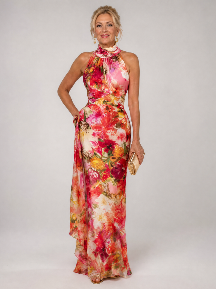 Elisabetta | Abito Maxi Floreale con Scollo Americano