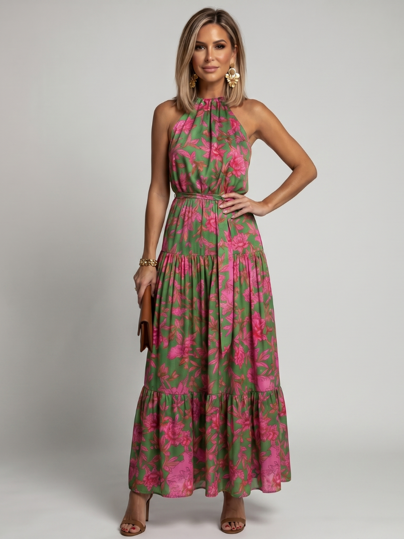 Rowen | Abito Midi Drappeggiato con Scollo Americano
