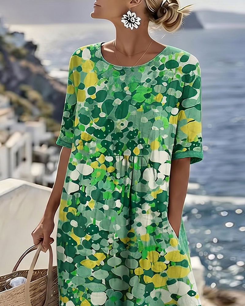 Elena™ | Abito Midi Floreale Fluido "Giardino al Sole"