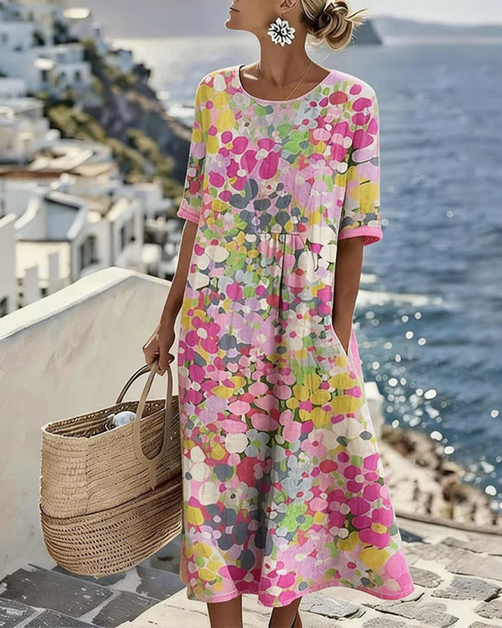 Elena™ | Abito Midi Floreale Fluido "Giardino al Sole"
