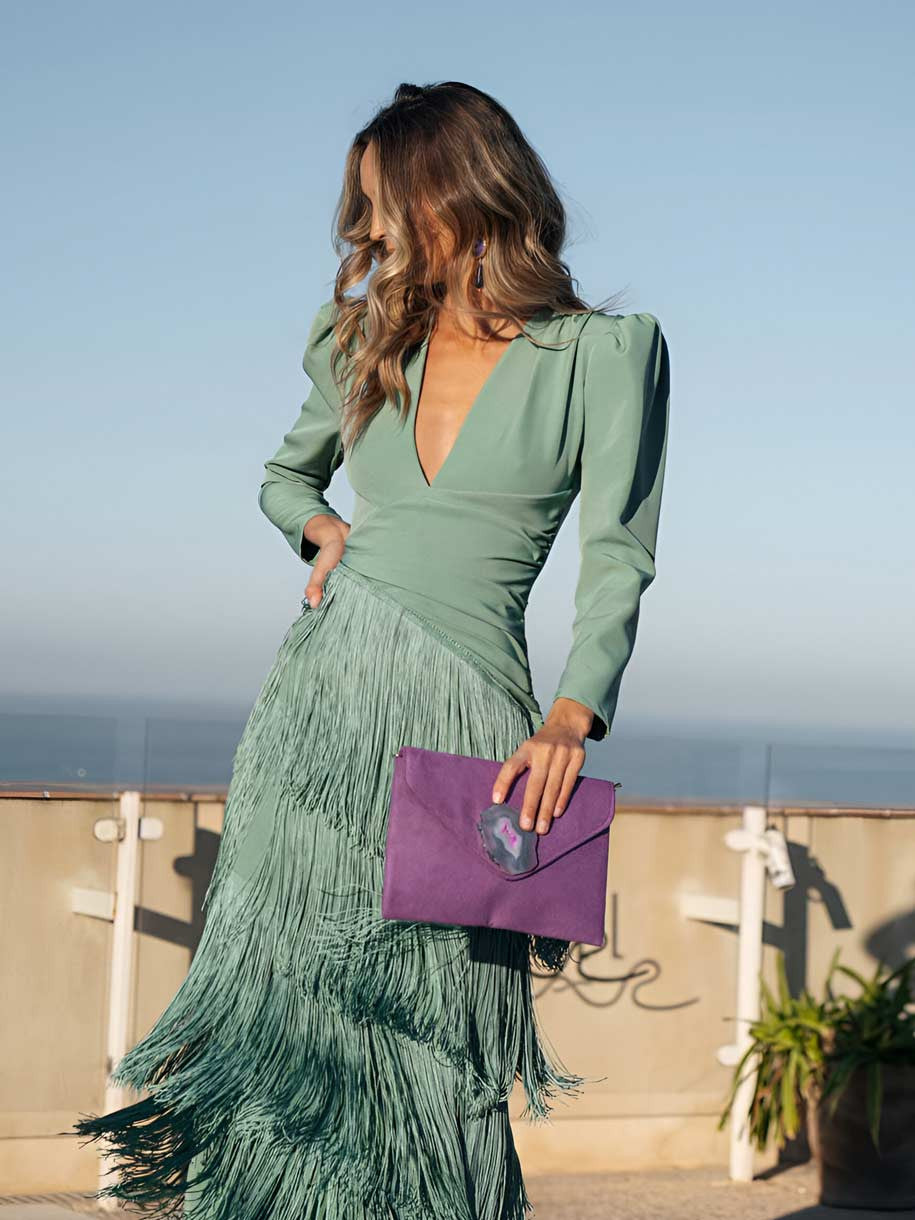 Salvia | Abito Maxi con Frange