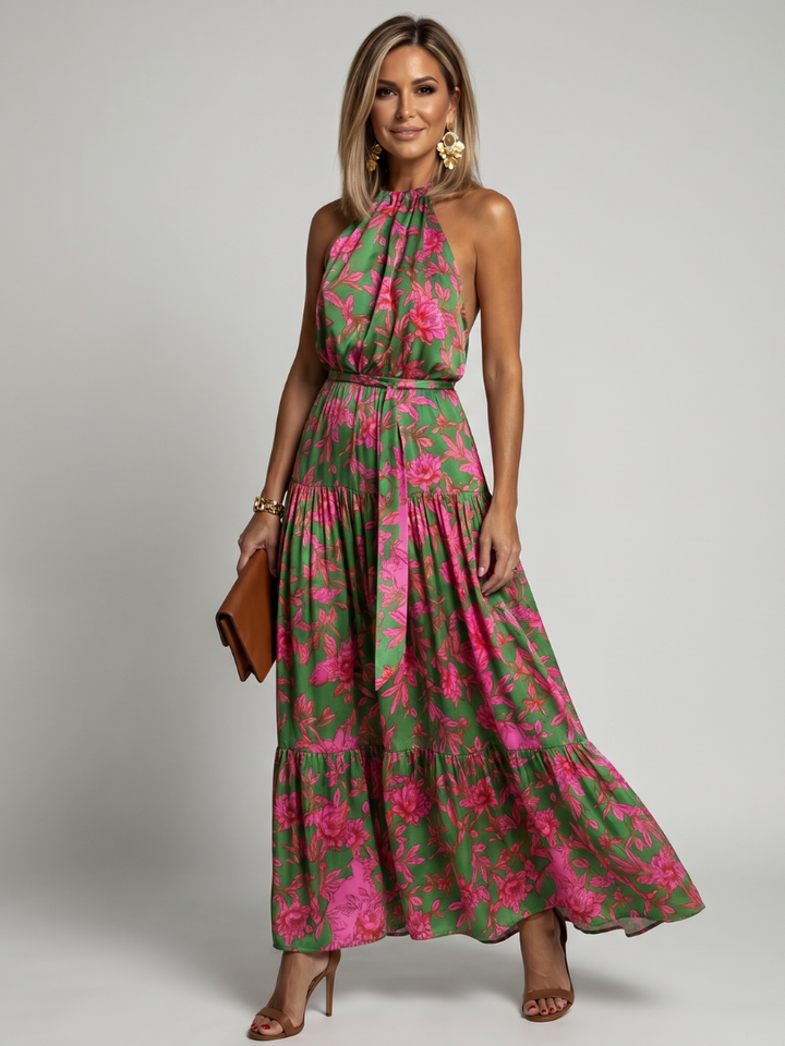 Rowen | Abito Midi Drappeggiato con Scollo Americano