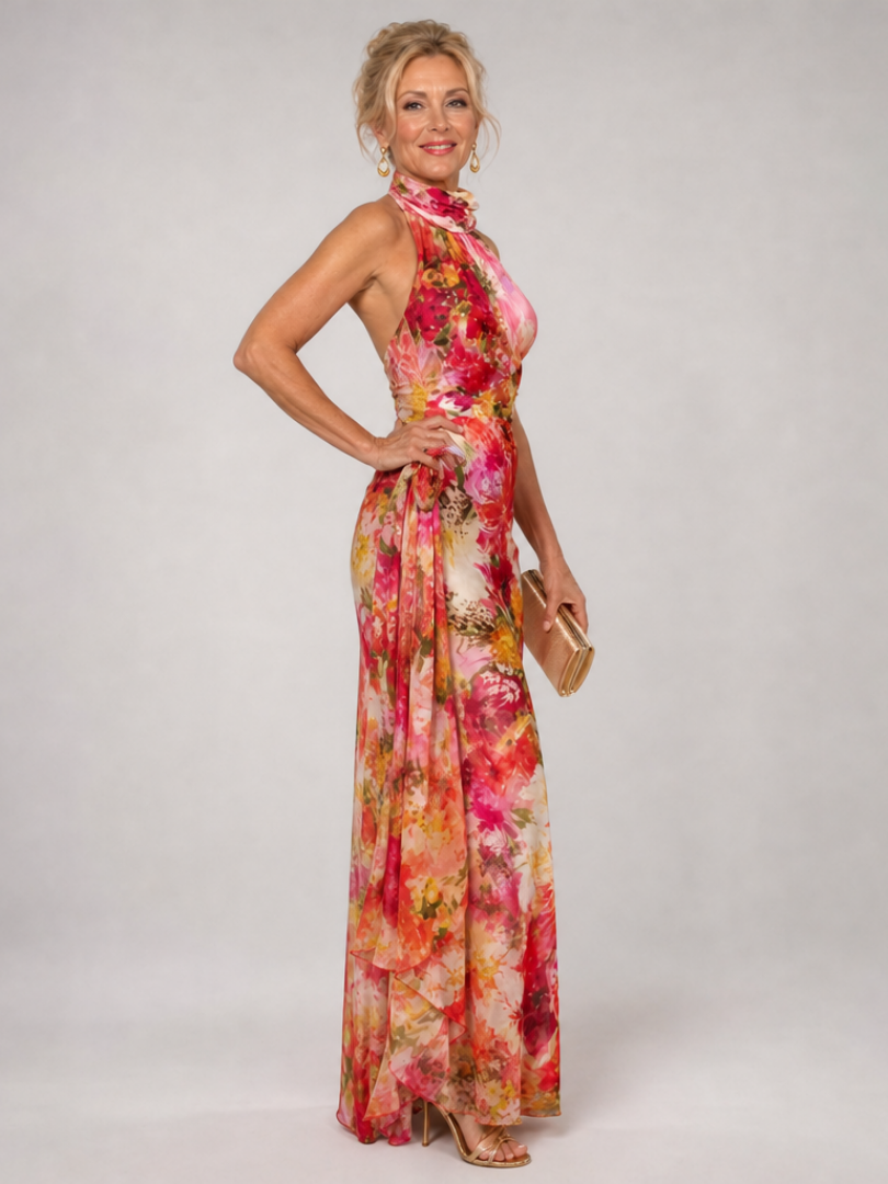 Elisabetta | Abito Maxi Floreale con Scollo Americano