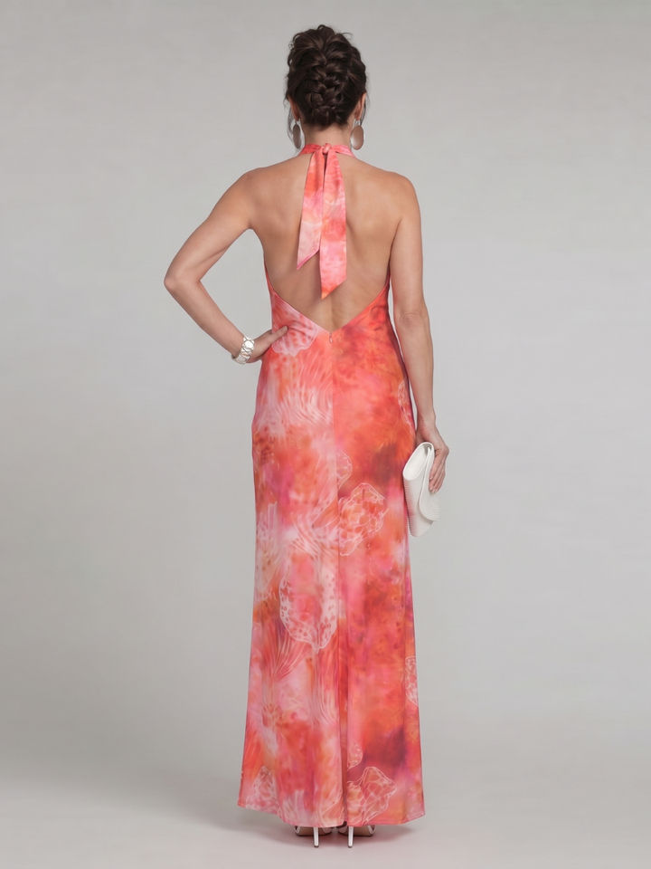 Coraline | Abito Maxi con Scollo Americano e Stampa Floreale