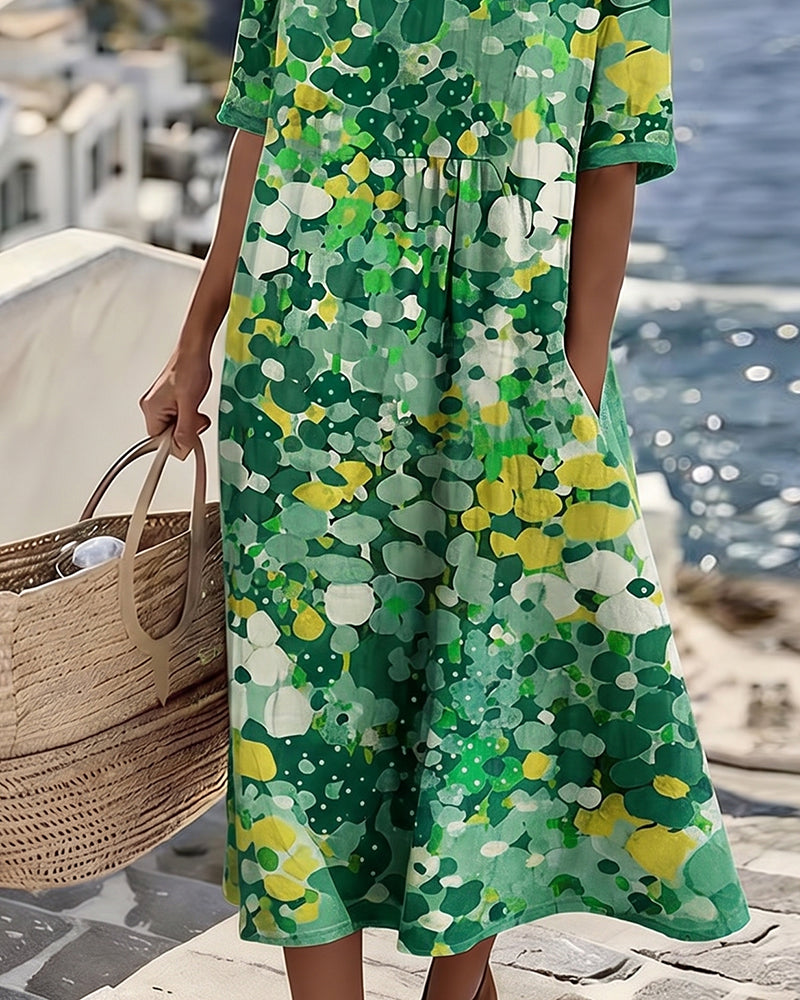 Elena™ | Abito Midi Floreale Fluido "Giardino al Sole"