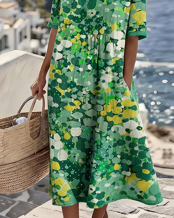 Elena™ | Abito Midi Floreale Fluido "Giardino al Sole"