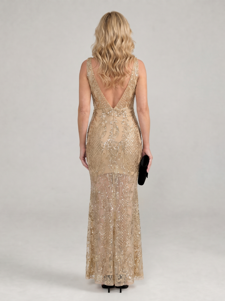 Sirea | Abito Midi con Paillettes e Dettagli Trasparenti