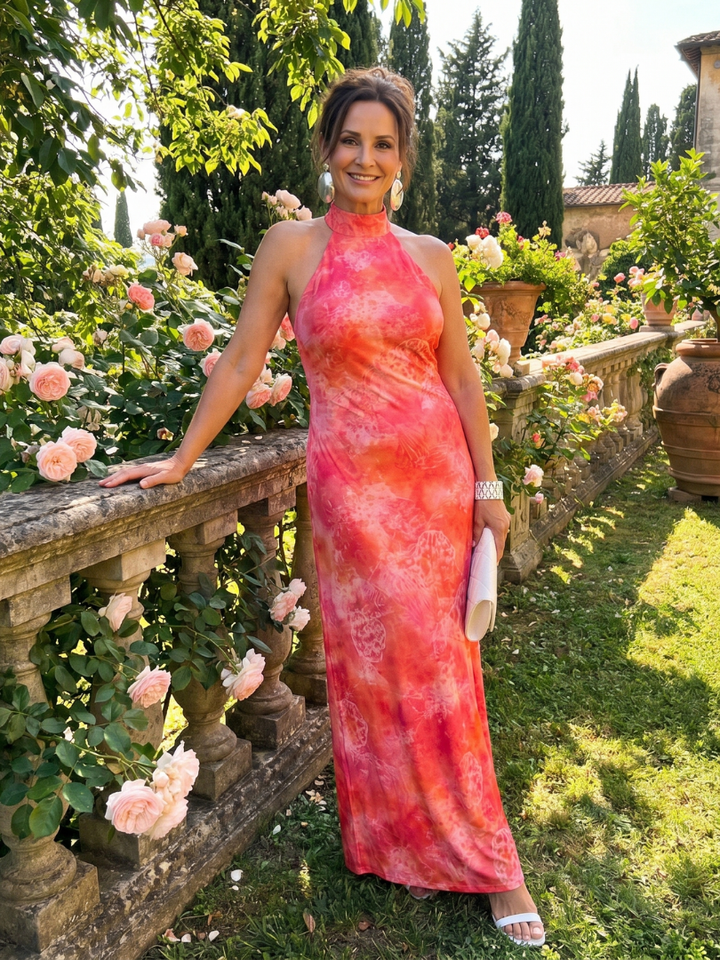 Coraline | Abito Maxi con Scollo Americano e Stampa Floreale