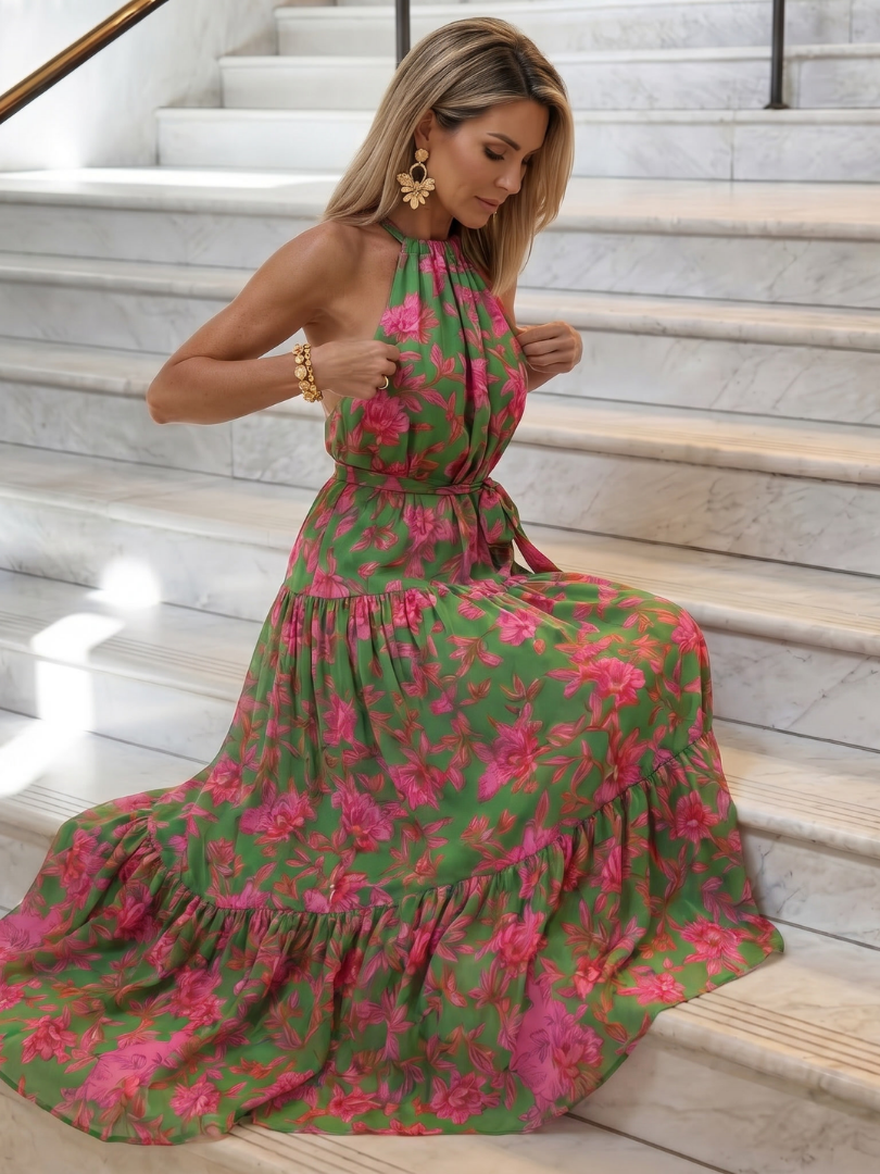 Rowen | Abito Midi Drappeggiato con Scollo Americano