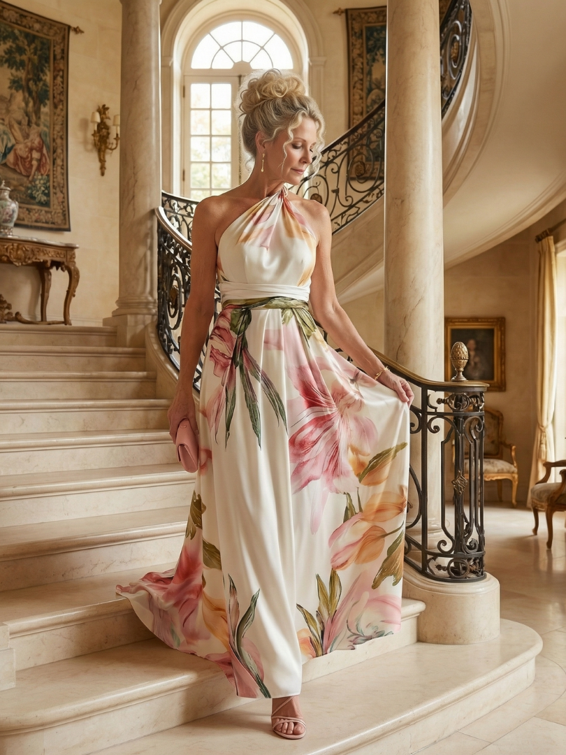 Amiel | Abito Maxi Leggero con Stampa Floreale