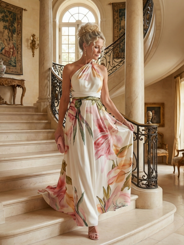 Amiel | Abito Maxi Leggero con Stampa Floreale