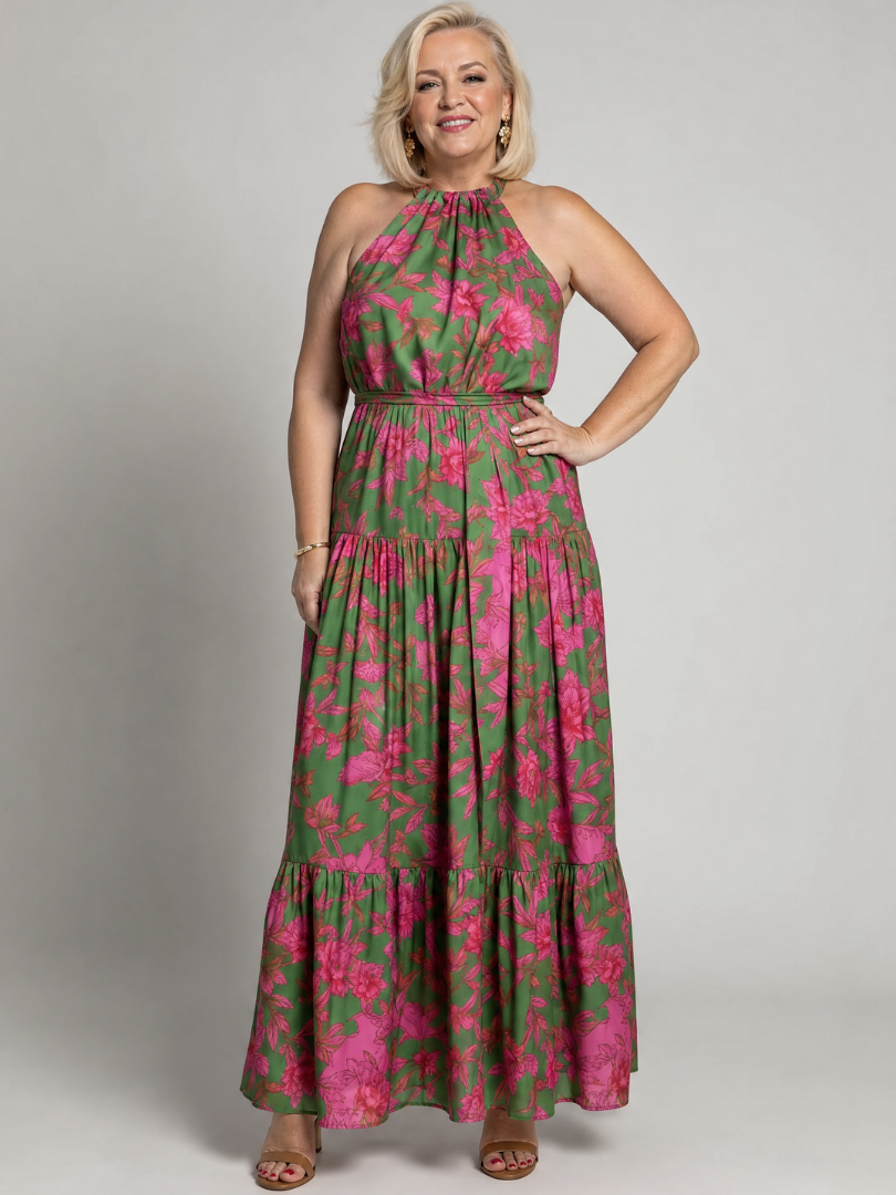 Rowen | Abito Midi Drappeggiato con Scollo Americano