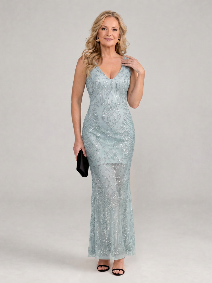 Sirea | Abito Midi con Paillettes e Dettagli Trasparenti