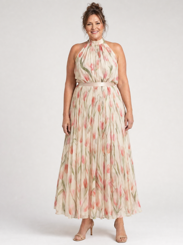 Aurelle | Abito Midi Floreale con Scollo Americano