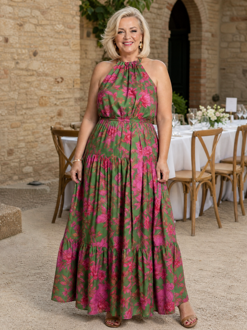 Rowen | Abito Midi Drappeggiato con Scollo Americano