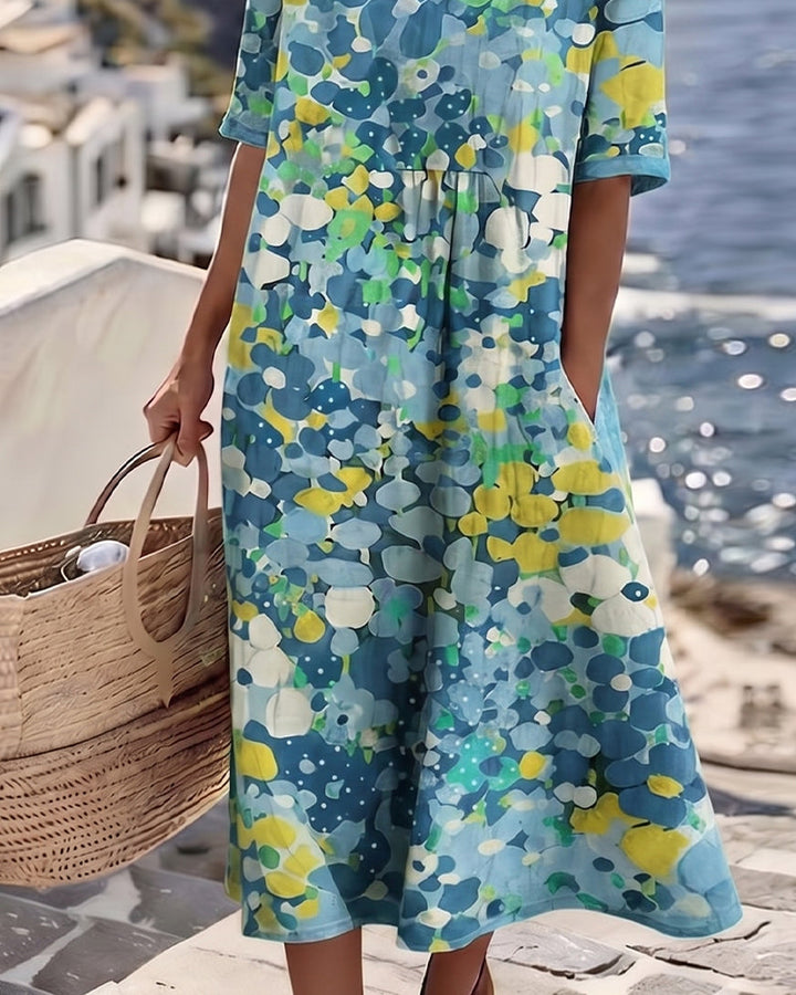Elena™ | Abito Midi Floreale Fluido "Giardino al Sole"