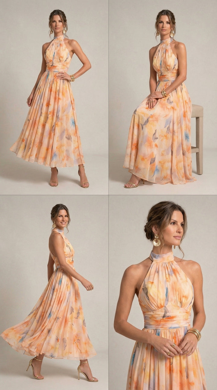 Esther | Abito Halter con Stampa Acquerello