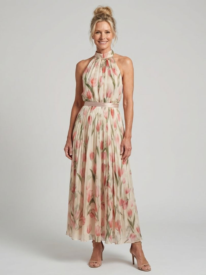 Aurelle | Abito Midi Floreale con Scollo Americano