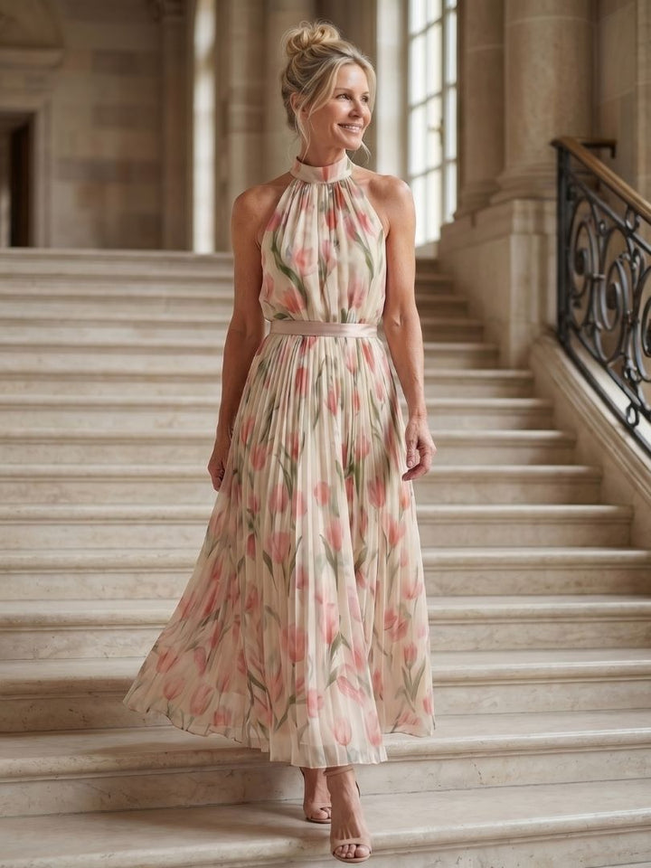 Aurelle | Abito Midi Floreale con Scollo Americano