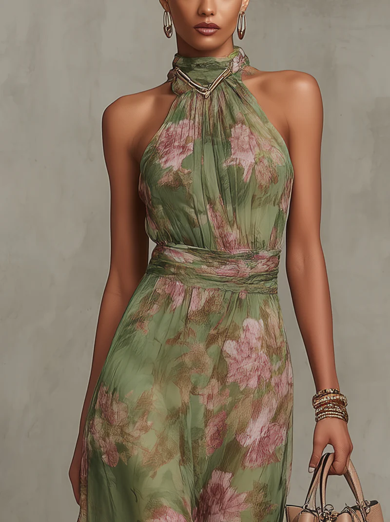 Beatrice | Abito Maxi Floreale Verde