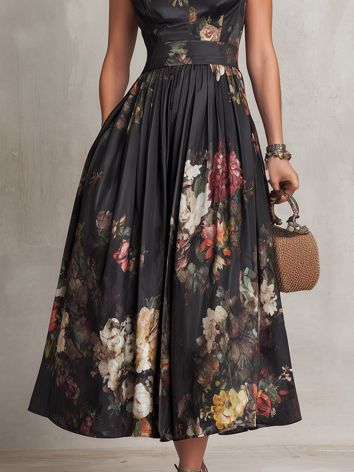 Sofia | Abito Midi Nero in Satin