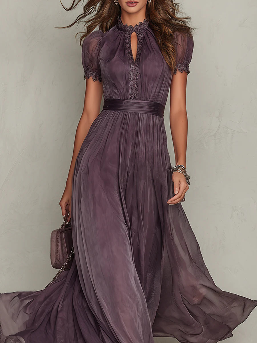 Viola | Abito Maxi in Chiffon e Pizzo