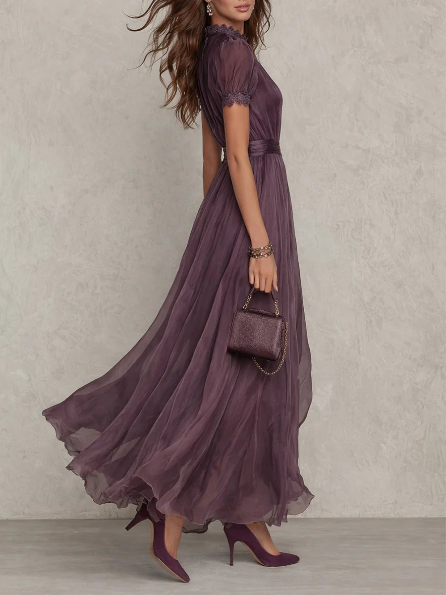Viola | Abito Maxi in Chiffon e Pizzo
