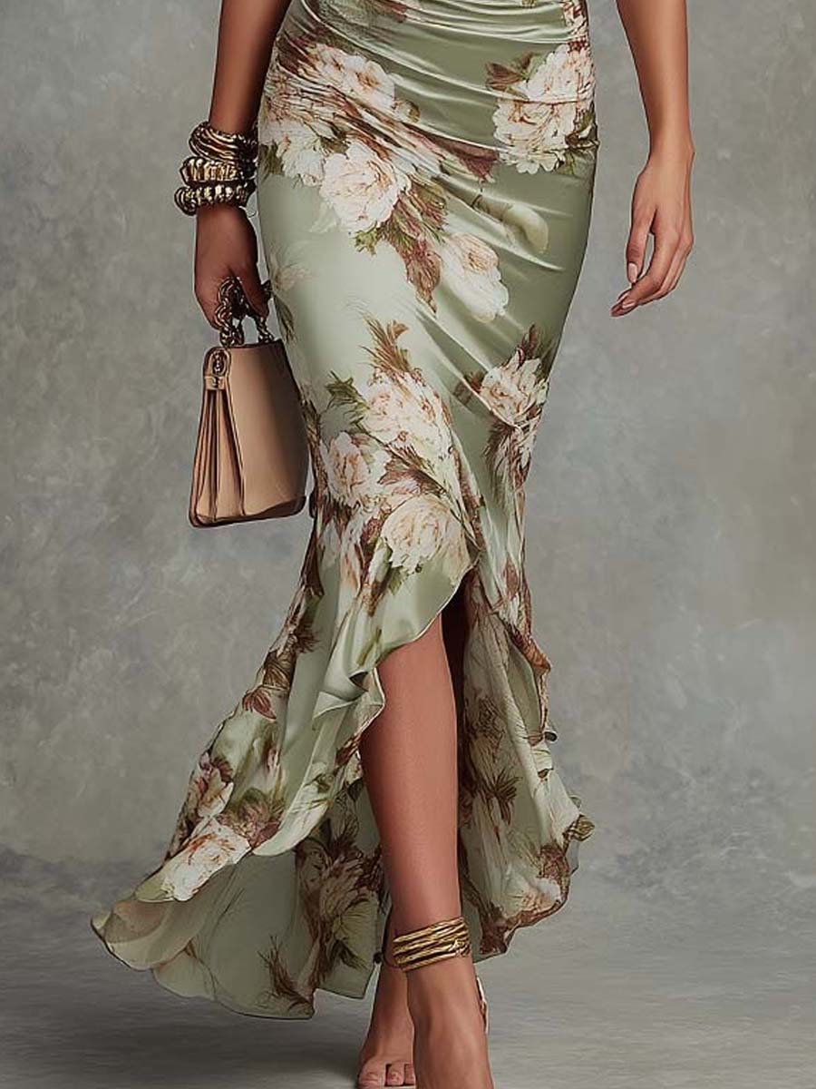 Aurora | Abito Maxi Verde in Raso