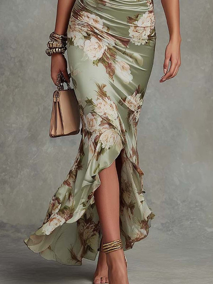Aurora | Abito Maxi Verde in Raso