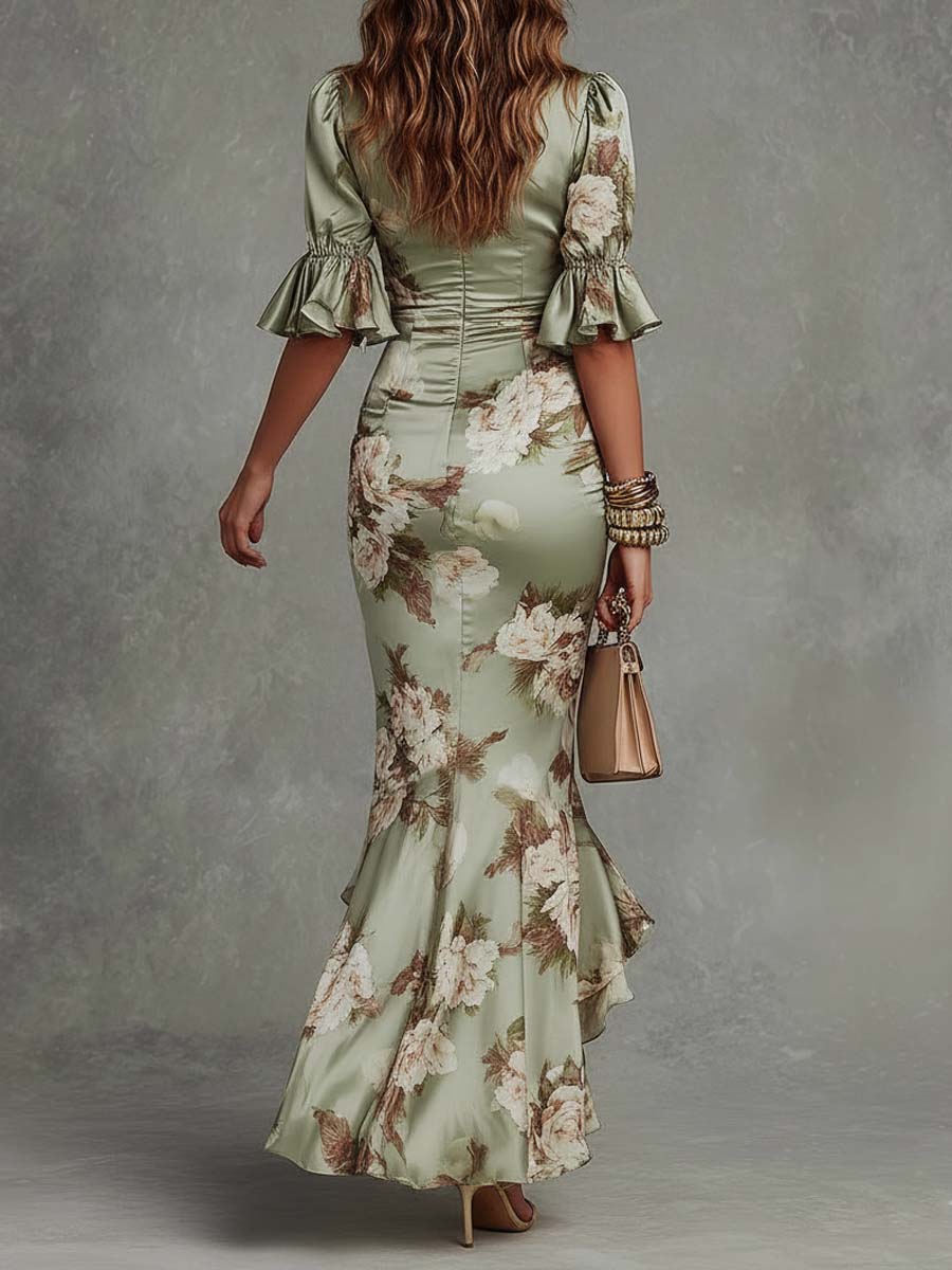 Aurora | Abito Maxi Verde in Raso