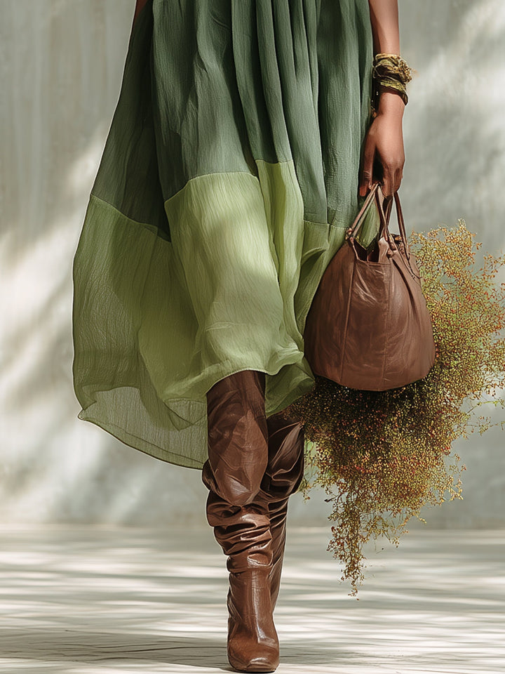 Chiara | Abito Midi in Chiffon Verde