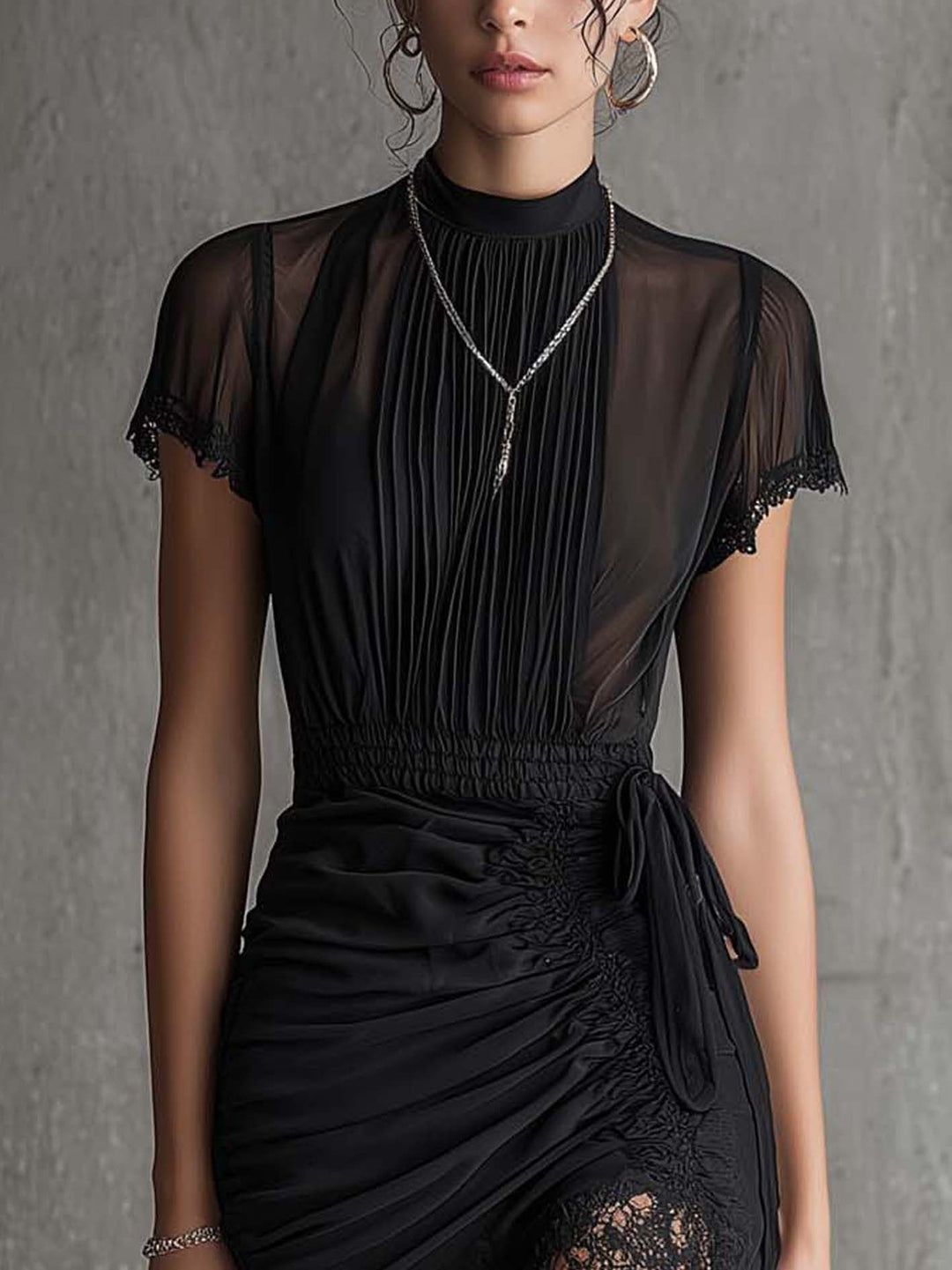 Valentina | Abito Nero in Chiffon e Pizzo