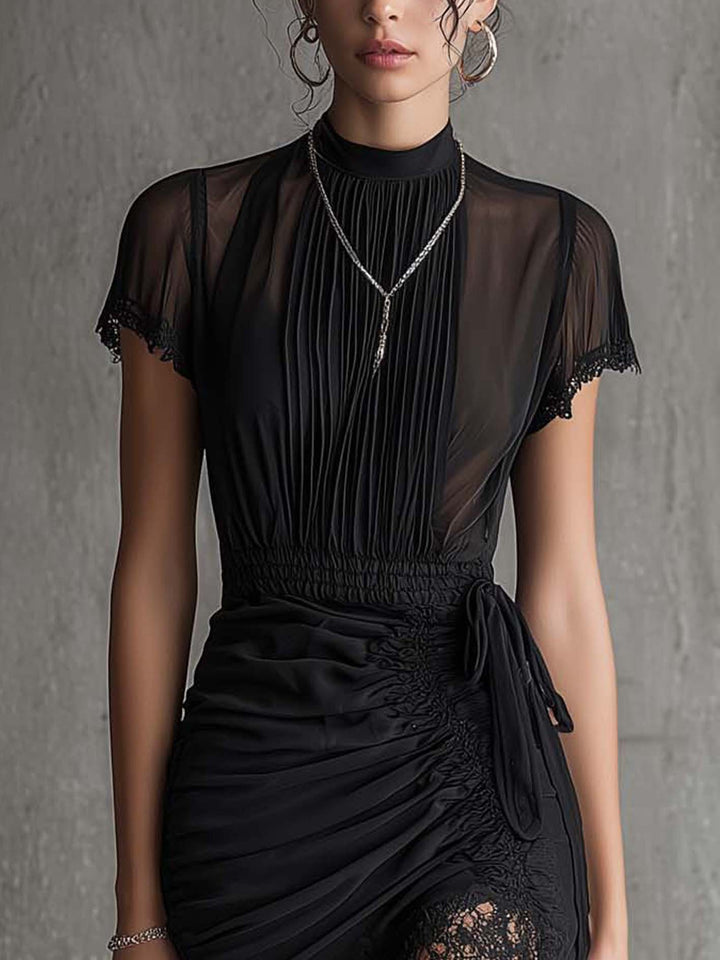 Valentina | Abito Nero in Chiffon e Pizzo