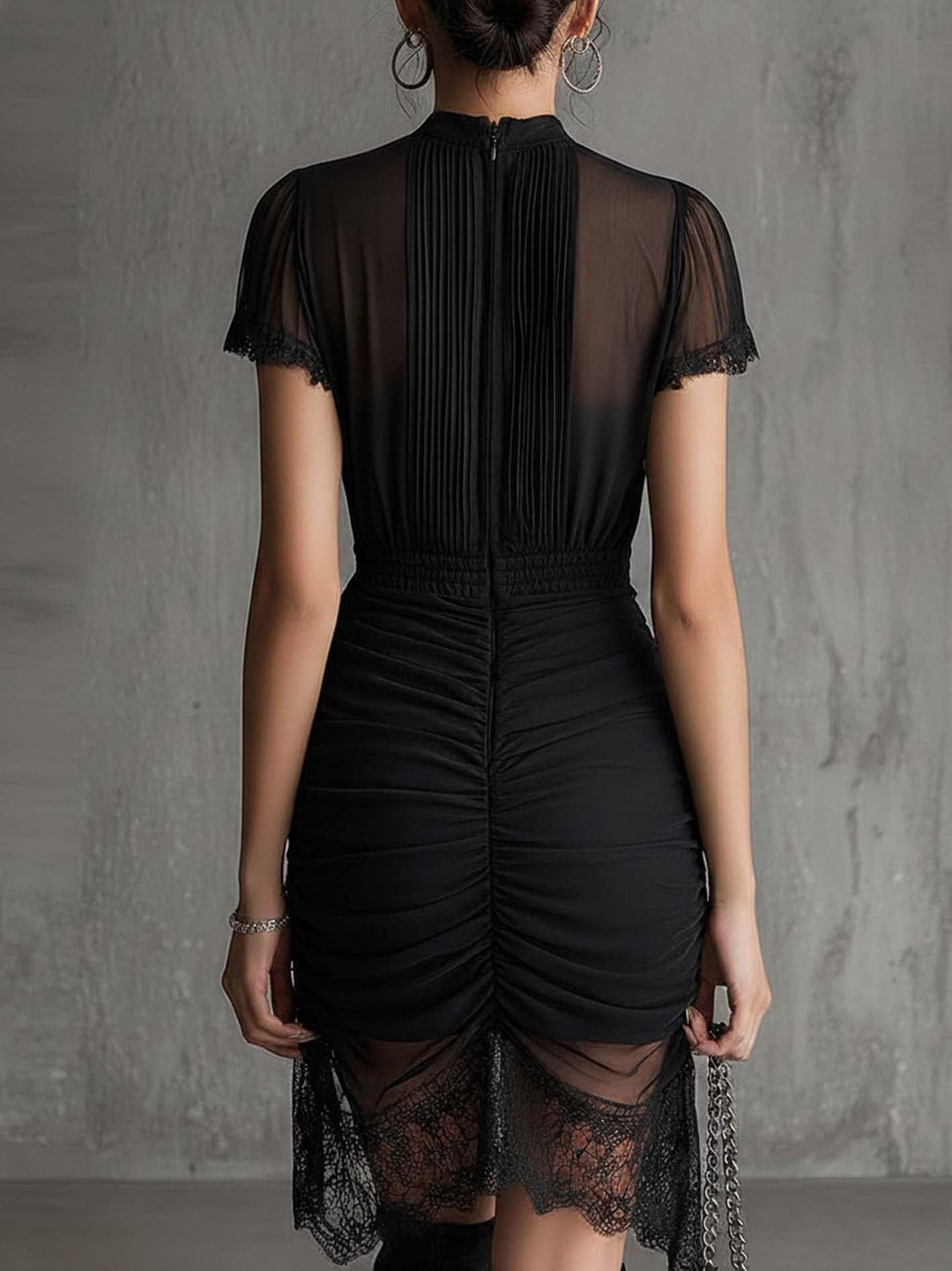 Valentina | Abito Nero in Chiffon e Pizzo