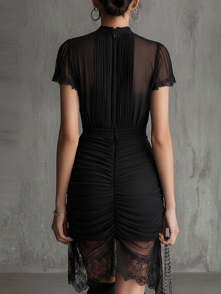 Valentina | Abito Nero in Chiffon e Pizzo