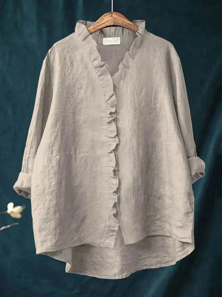 Sanela | Camicia Casual in Cotone e Lino con Volant Elegante