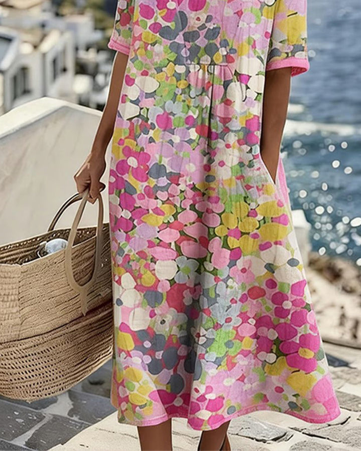 Elena™ | Abito Midi Floreale Fluido "Giardino al Sole"