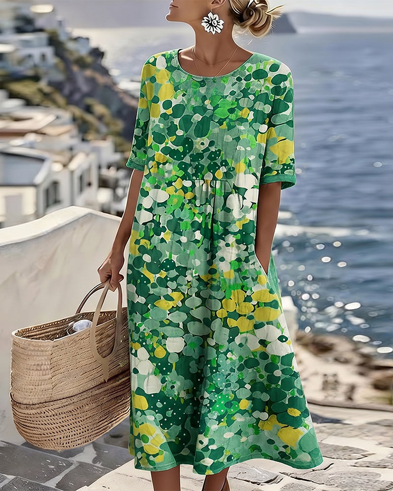 Elena™ | Abito Midi Floreale Fluido "Giardino al Sole"