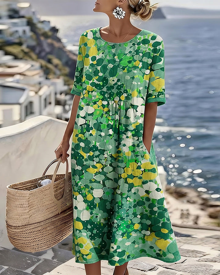 Elena™ | Abito Midi Floreale Fluido "Giardino al Sole"