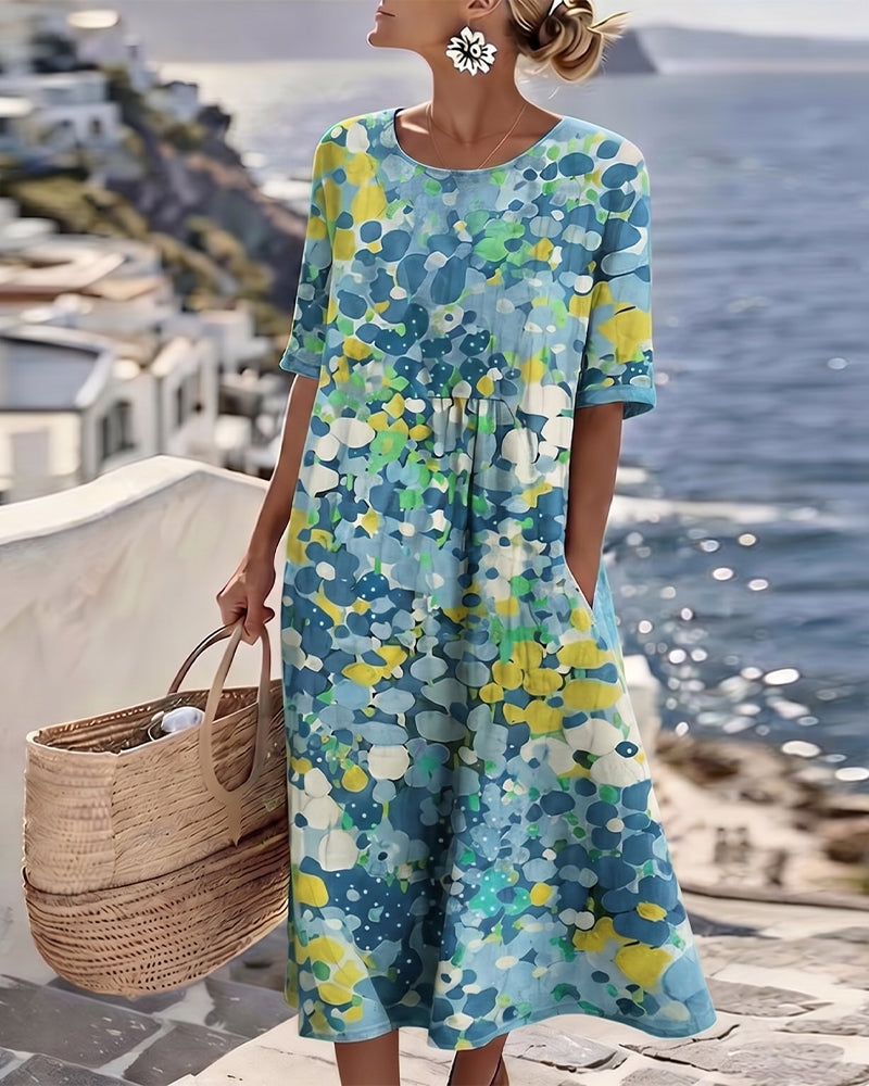 Elena™ | Abito Midi Floreale Fluido "Giardino al Sole"