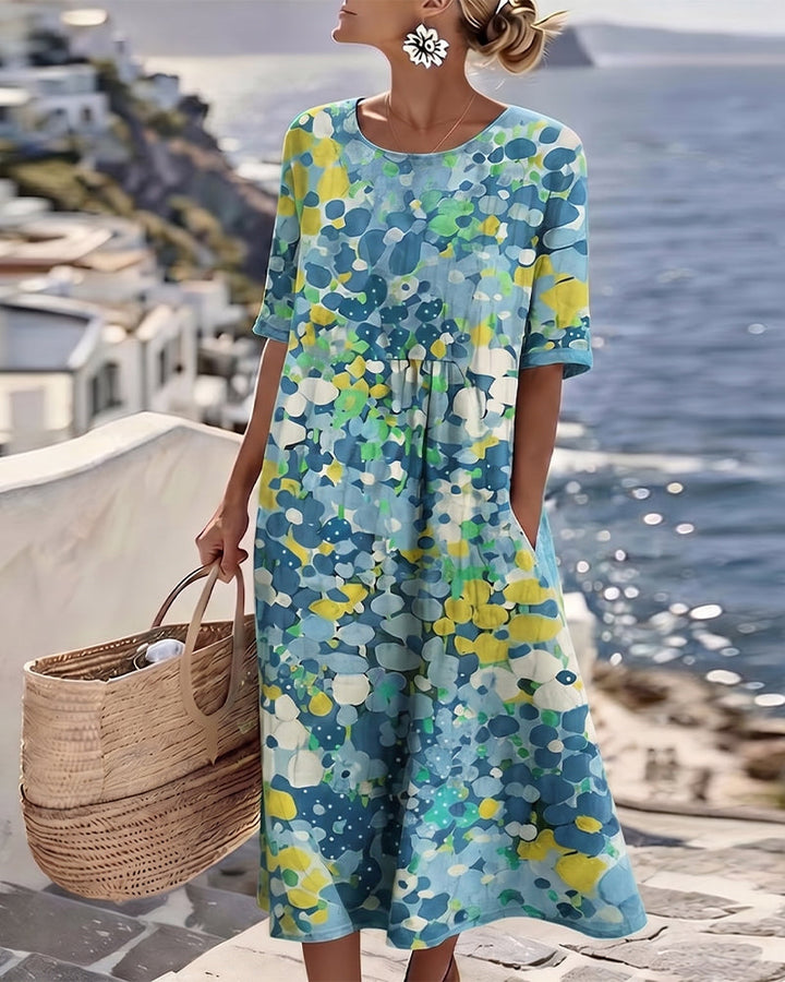 Elena™ | Abito Midi Floreale Fluido "Giardino al Sole"
