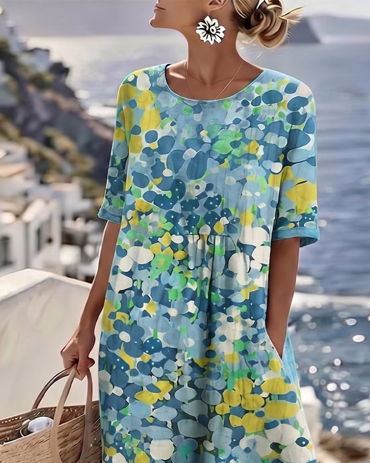 Elena™ | Abito Midi Floreale Fluido "Giardino al Sole"