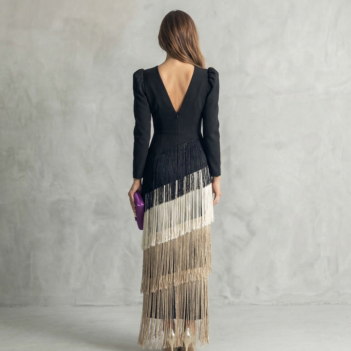 Salvia | Abito Maxi con Frange
