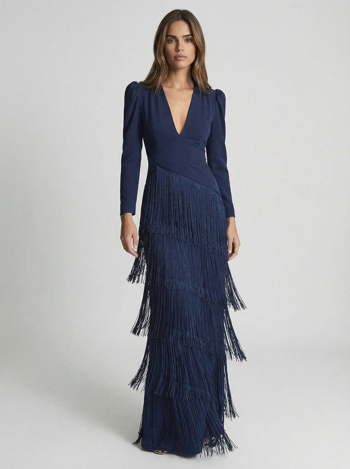 Salvia | Abito Maxi con Frange