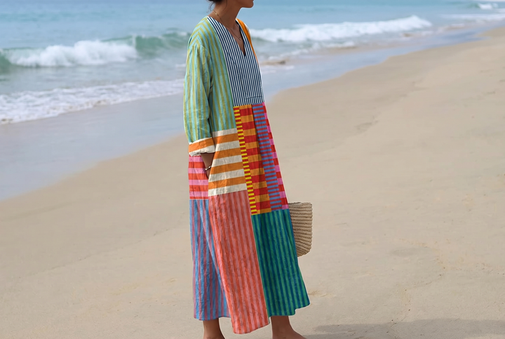 ELARA™ | MAXI ABITO PATCHWORK MULTICOLOR
