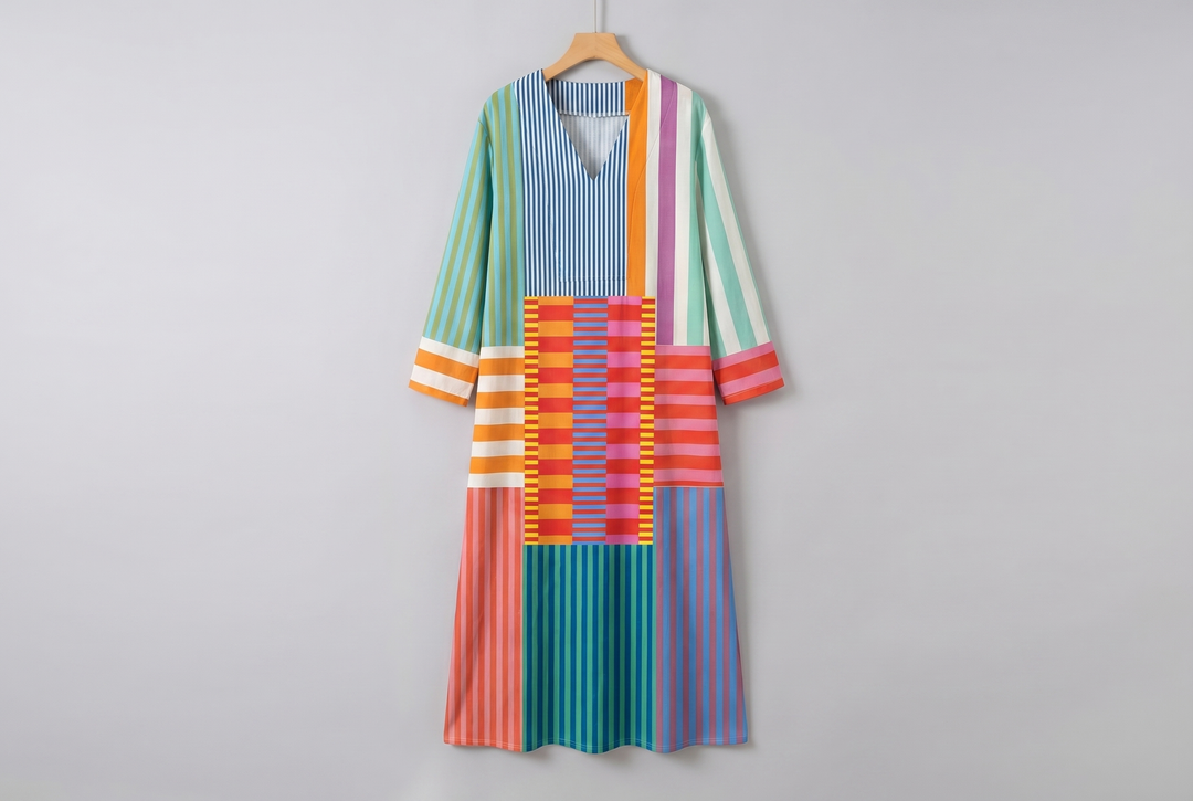 ELARA™ | MAXI ABITO PATCHWORK MULTICOLOR