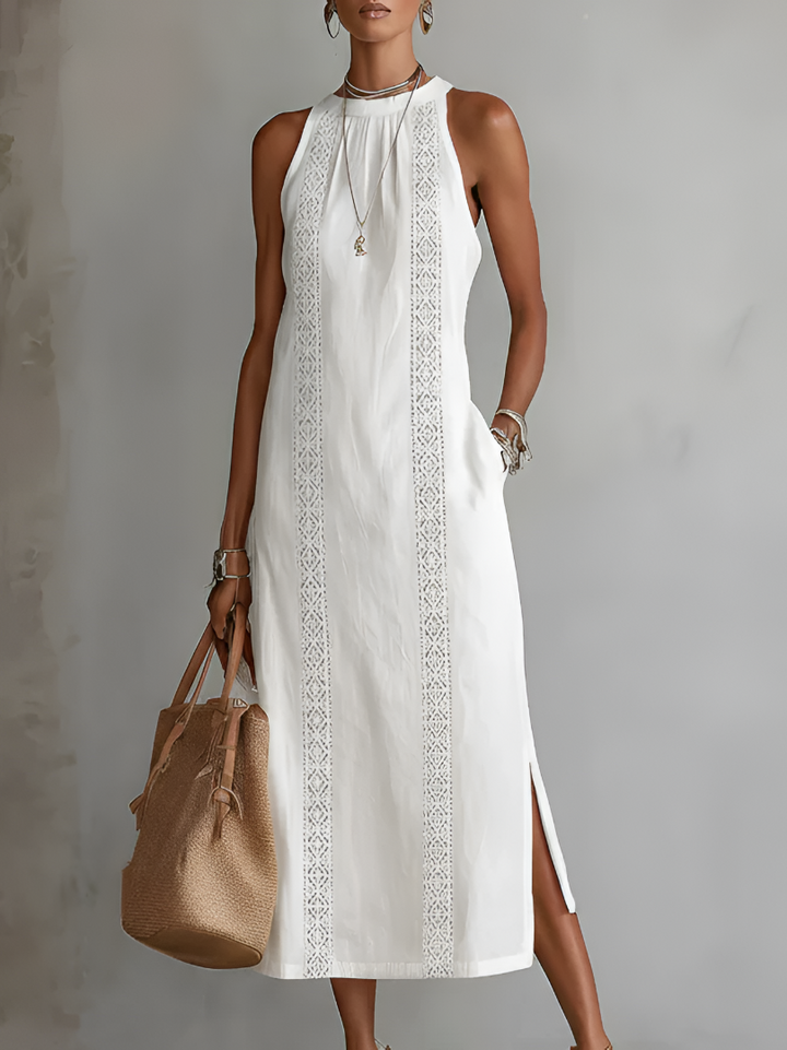 Jimena - Vestito Midi in Lino e Cotone con Collo Mao